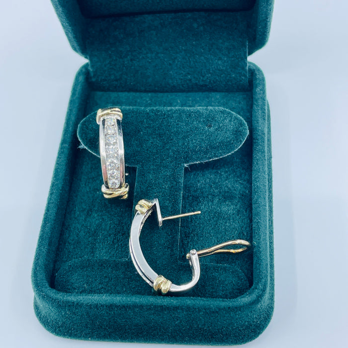 14kt TuTone 1ctw Diamond J hoop Earrings