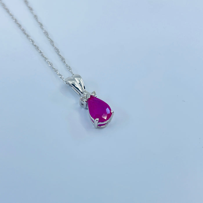 14kt White Gold Pear shaped Ruby and diamond Pendant
