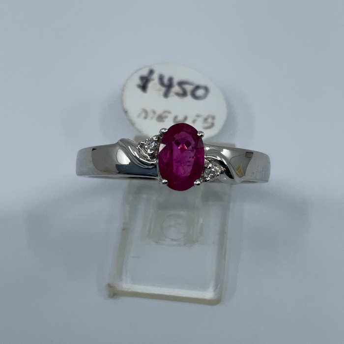14kt White Gold Ruby and diamond ring