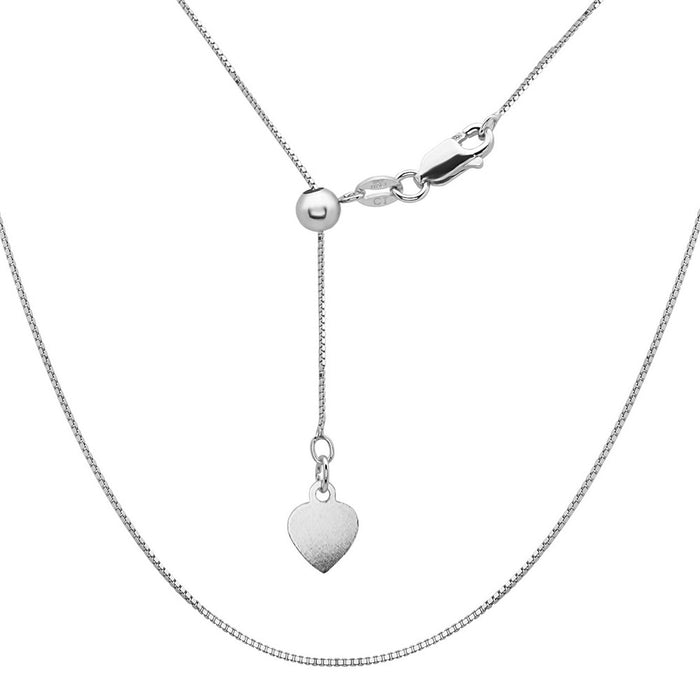 Sterling Silver 14”-22” Adjustable Box Chain - Rhodium Plated