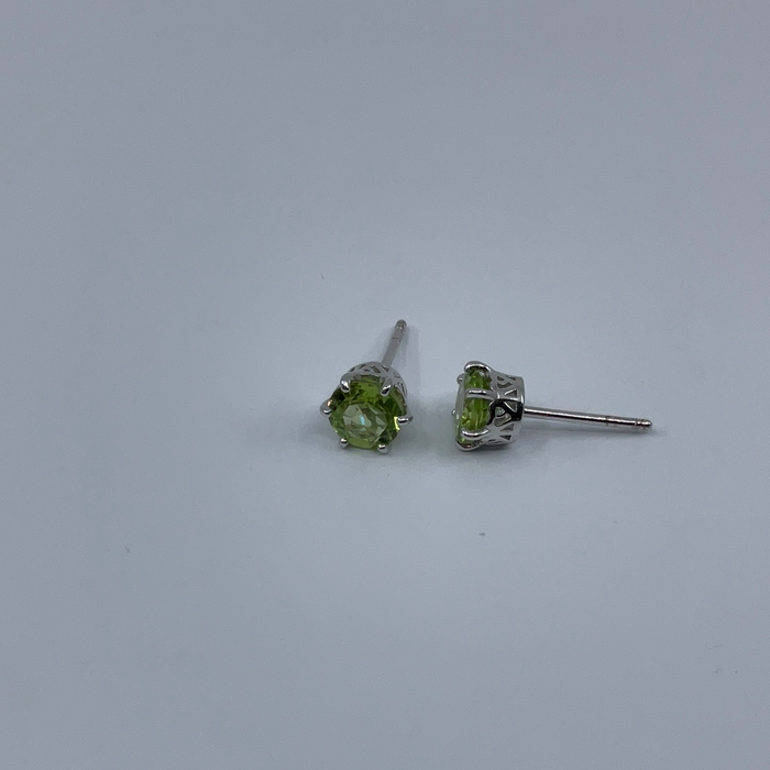 Sterling Silver Peridot Six-Prong Round 6MM Gemstone Stud Earrings