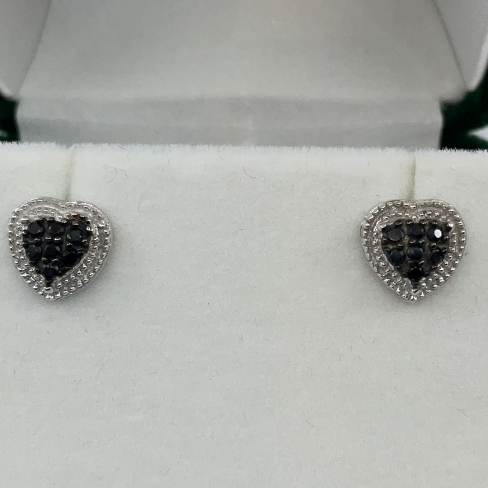 Sterling silver small Heart Black CZ Earrings