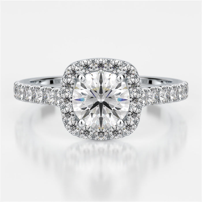 Cushion shaped halo with straight diamond shank mounting 29 diamonds @ .42ctw