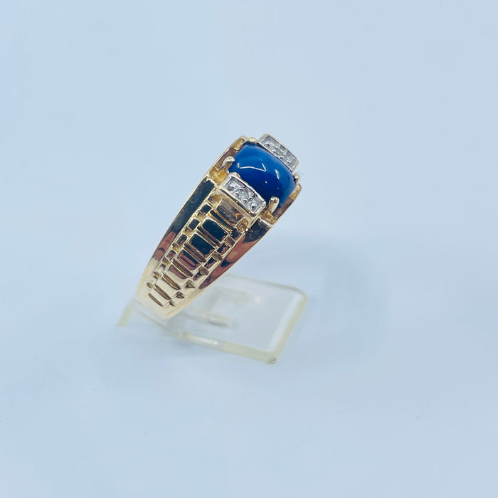 10kt Yellow Gold created Sapphire and diamond Ring