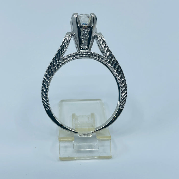 14kt White Gold Moissanite and Diamond engagement ring 5.5mm center stone