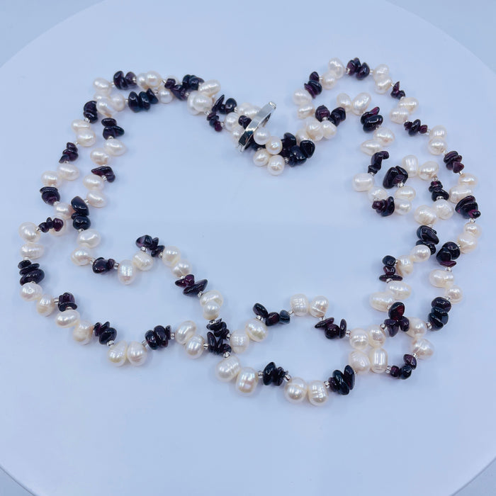 42” Necklace Pearl and Garnet Necklace