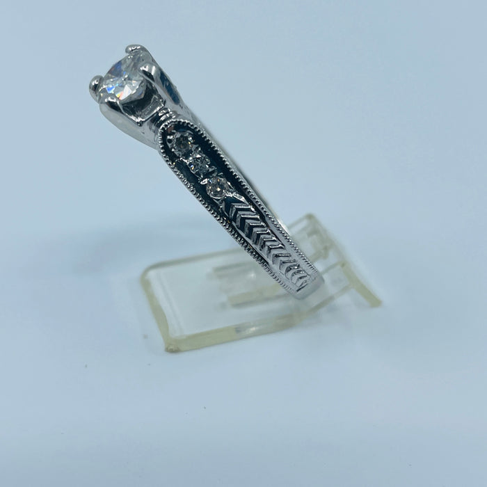 14kt White Gold Moissanite and Diamond engagement ring 5.5mm center stone