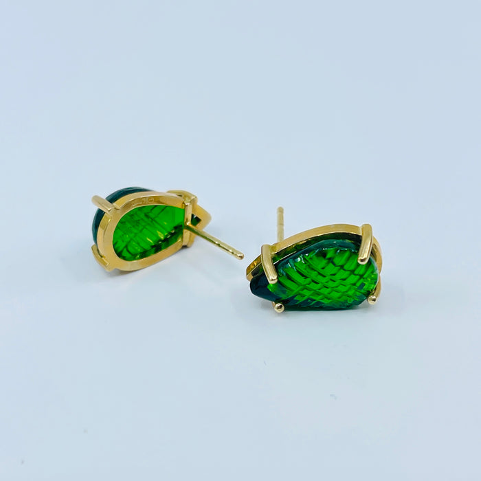 14kt Yellow Gold carved 6.70ctw Tourmaline earrings