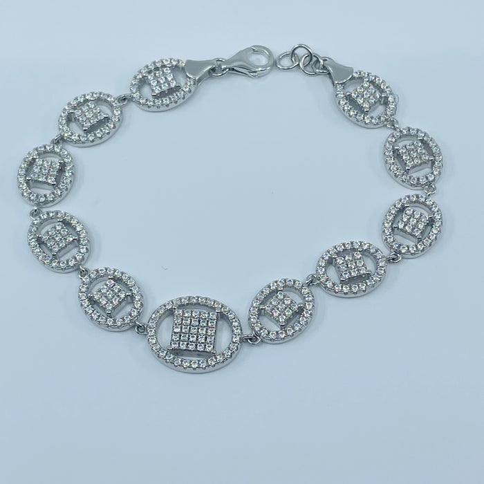 Sterling Silver 7” decorative Bracelet with CZ stones
