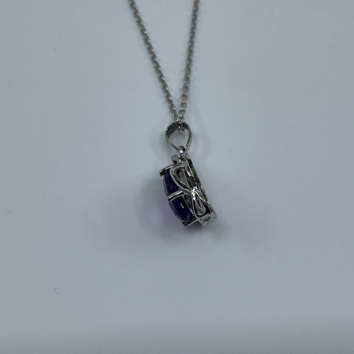 14KT White Gold Oval Amethyst/1 Diamond Pendant