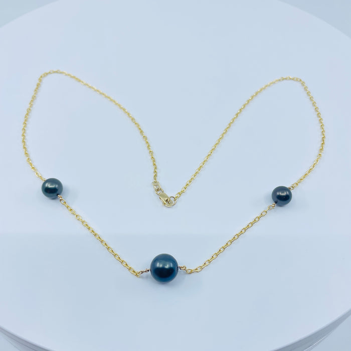 14kt Yellow Gold 20” 3 Tahitian Pearl station Necklace