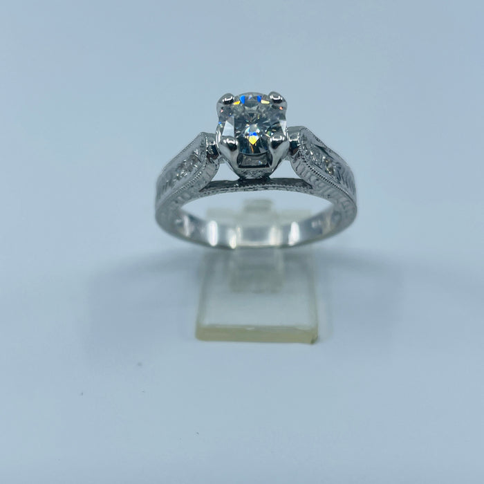 14kt White Gold Moissanite and Diamond engagement ring 5.5mm center stone