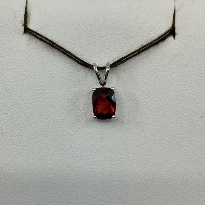 14kt White Gold lens cut Garnet Pendant