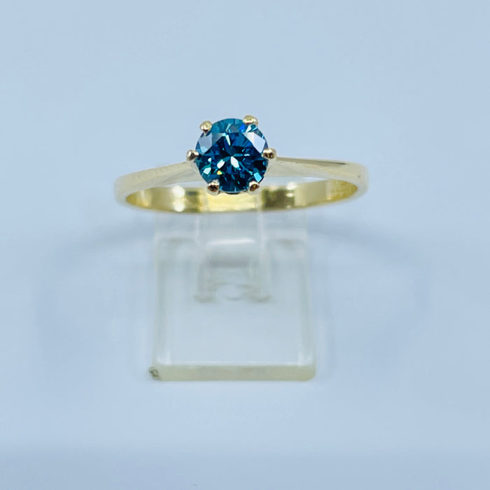 14kt Yellow Gold .40ct Blue Diamond solitaire (treated)