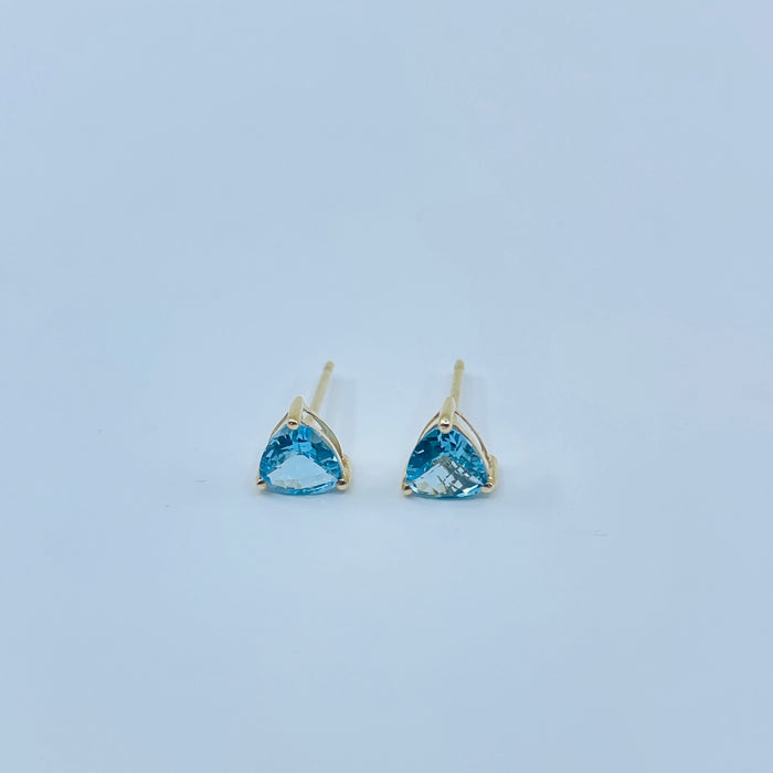 14kt Yellow Gold triangular Blue Topaz Earrings