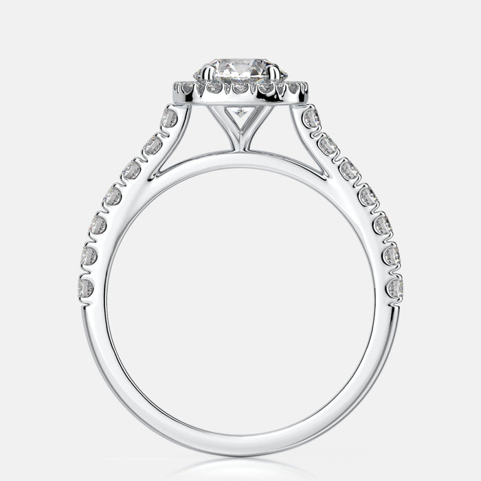 Cushion shaped halo with straight diamond shank mounting 29 diamonds @ .42ctw