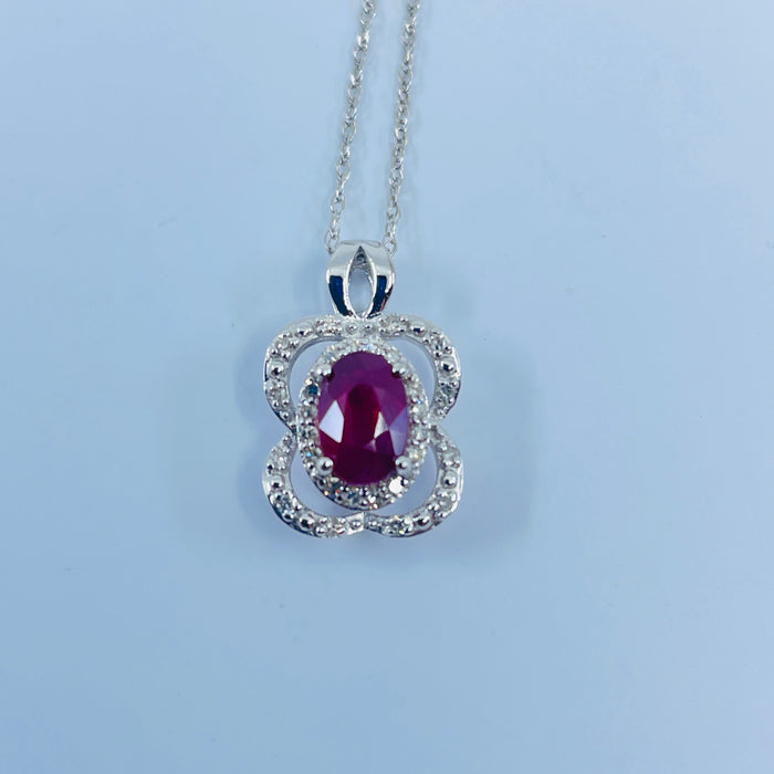 14kt White Gold Ruby and Diamond Pendant