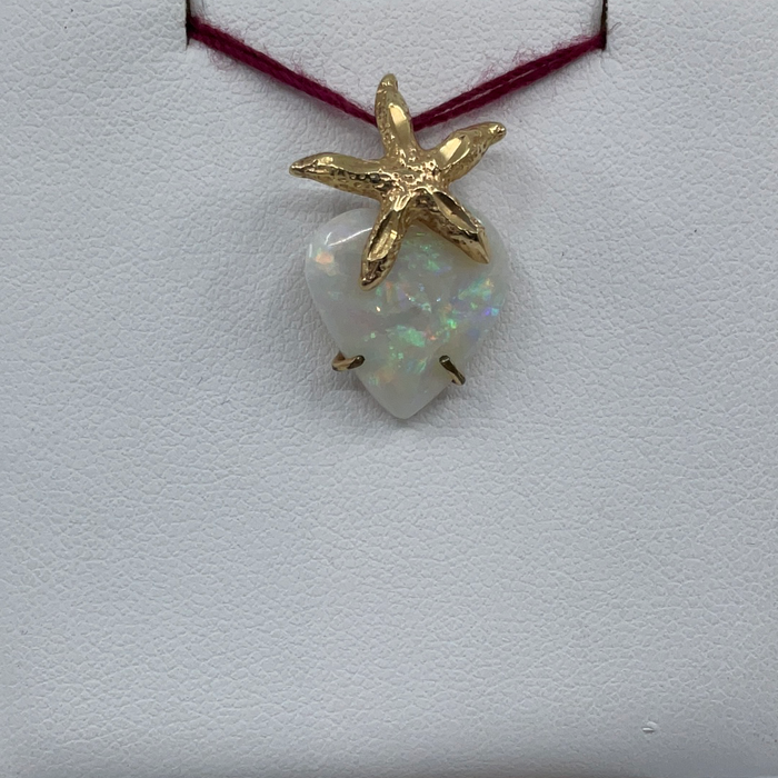 14kt Yellow Gold heart shaped Opal and Gold starfish pendant