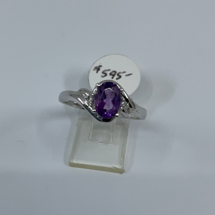 14kt White Gold Oval Amethyst and Diamond Ring