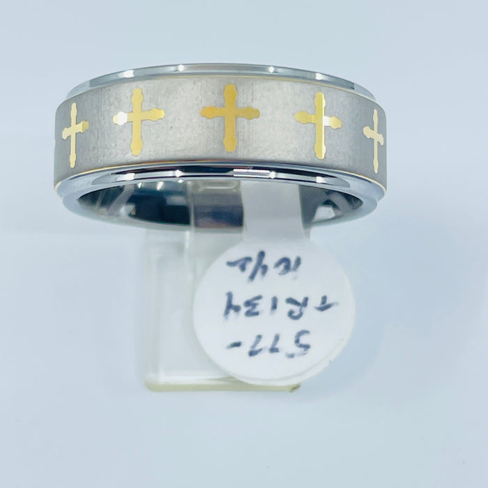 Tungsten carbide 8mm band with yellow cross’s size 10.5