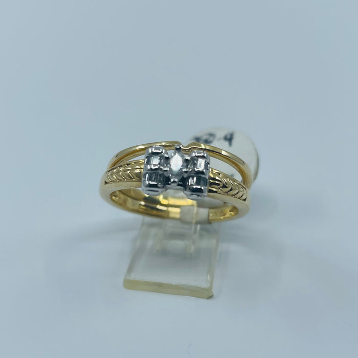 14kt Yellow Gold Diamond Wedding set with .10ct Marquise center and .15ctw baguettes
