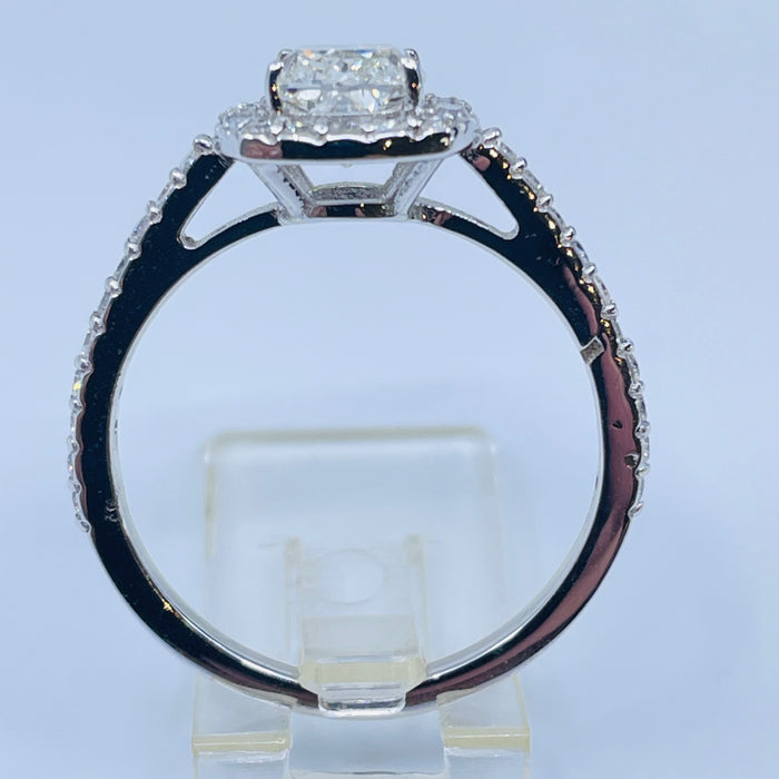 14kt White Gold 1.00ct K SI1 Cushion halo engagement ring