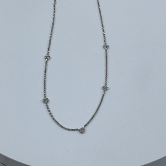 Sterling silver and diamond heart station necklace