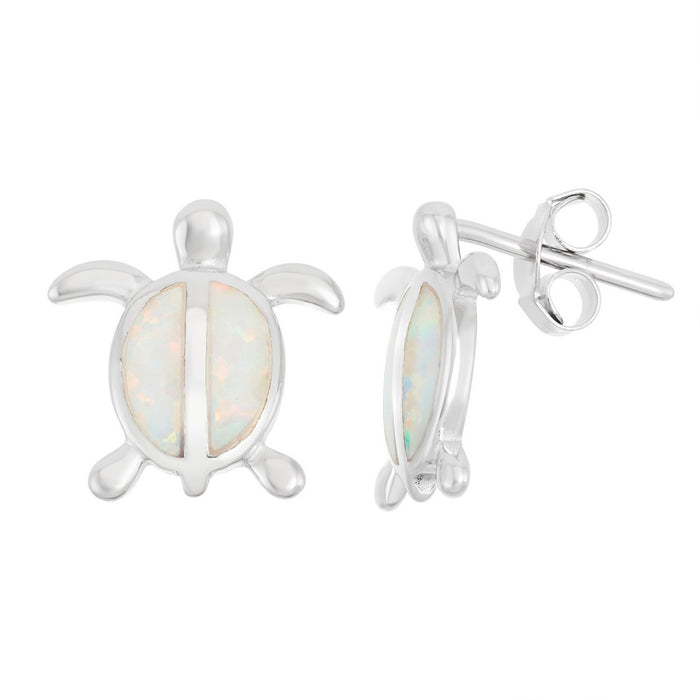 Sterling Silver White Inlay Opal Turtle Earrings