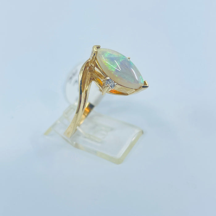 14kt Yellow Gold marquise Opal and Diamond Ring