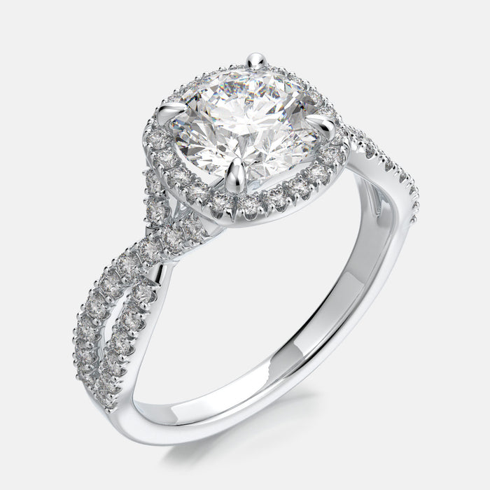 Cushion shaped halo with twisted 30 diamond shank Mounting