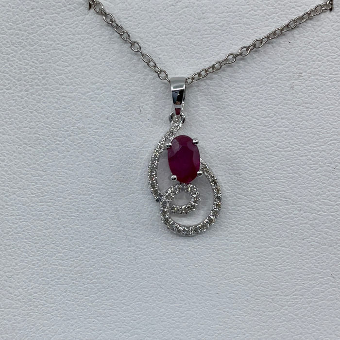 14kt White Gold Ruby and diamond pendant