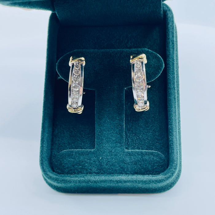 14kt TuTone 1ctw Diamond J hoop Earrings
