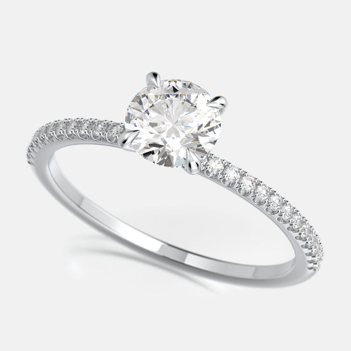 Low profile peg head solitaire with 26 diamond shank Mounting