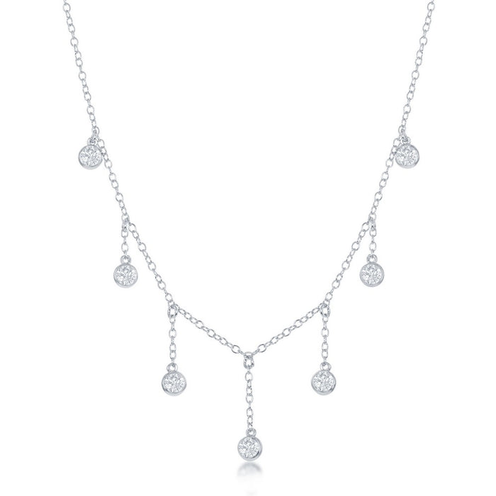 Sterling Silver Dangling Bezel-Set CZ's Necklace