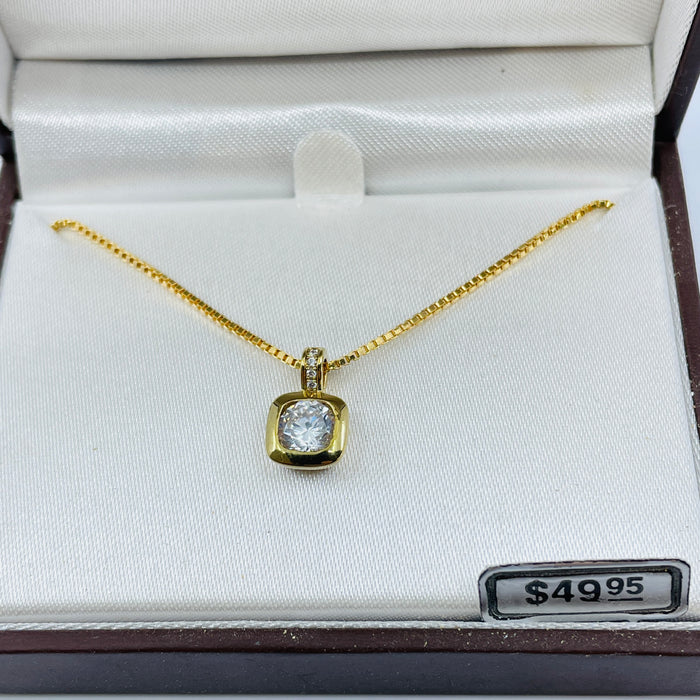 Gold tone bezel CZ Pendant