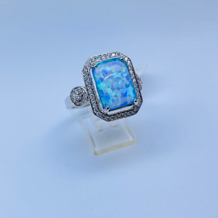 Sterling Silver ring with Opal and CZ