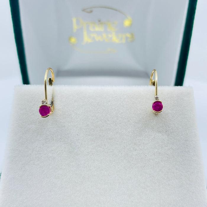 14kt Yellow Gold Ruby and diamond earrings