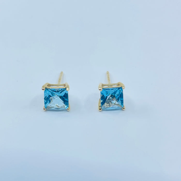 14kt Yellow Gold square Blue Topaz earrings