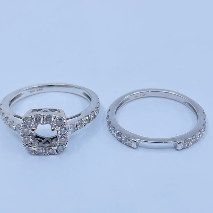 14kt White Gold Diamond halo Bridal set