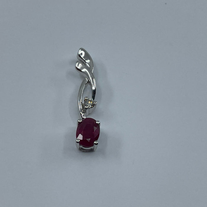 14kt White Gold Ruby and diamond pendant