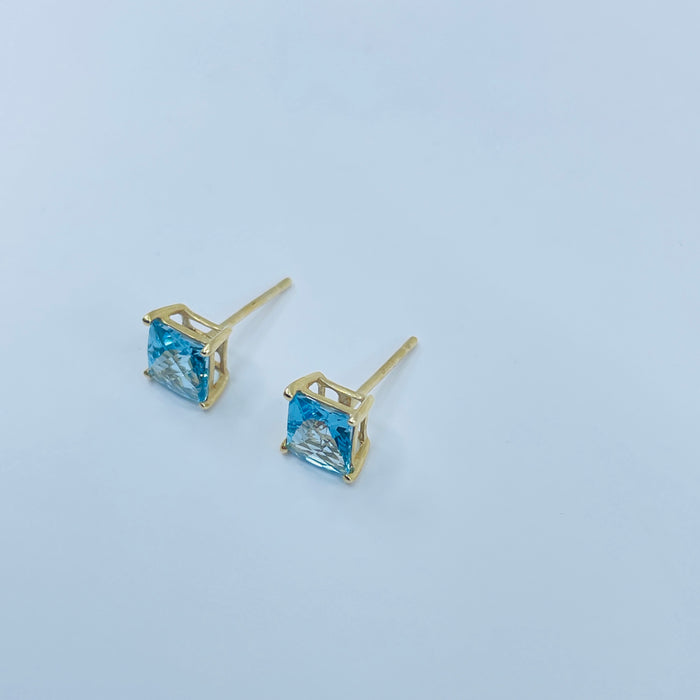 14kt Yellow Gold square Blue Topaz earrings