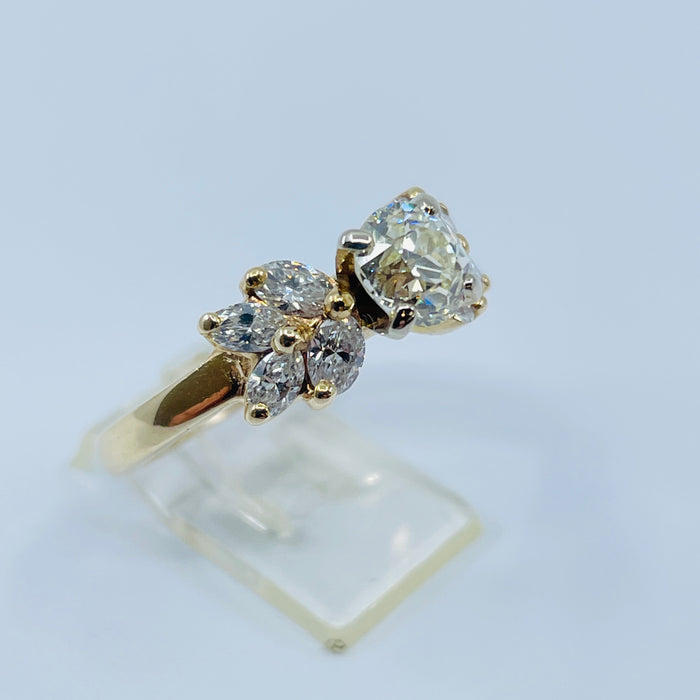 14kt Yellow Gold .81ct K SI1  center, 8 Marquise mounting