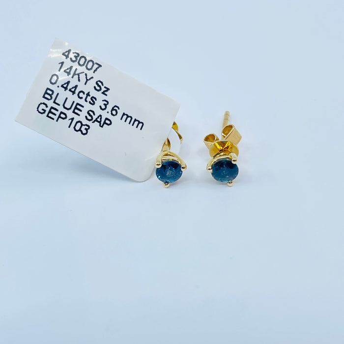 14kt Yellow Gold 3 prong .44ctw Blue Sapphire Earrings