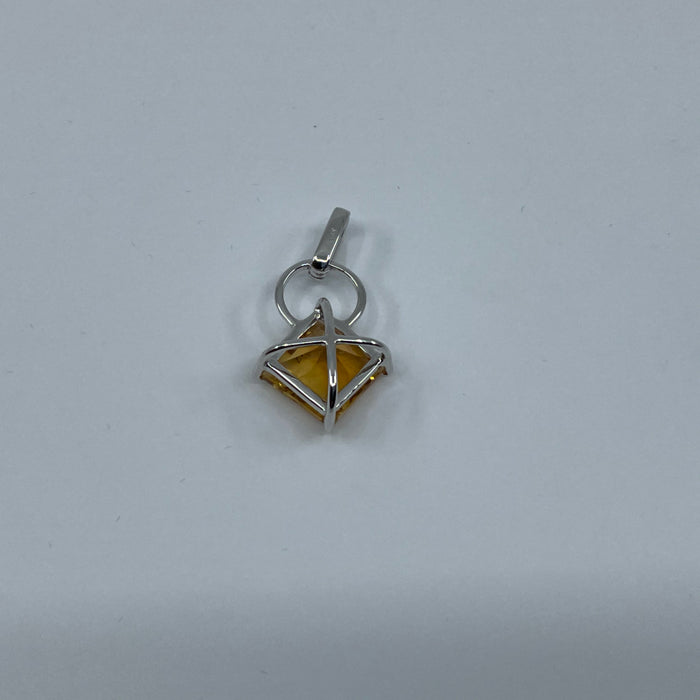 14KT White Gold Citrine Square Lens Cut/Diamond Pendant