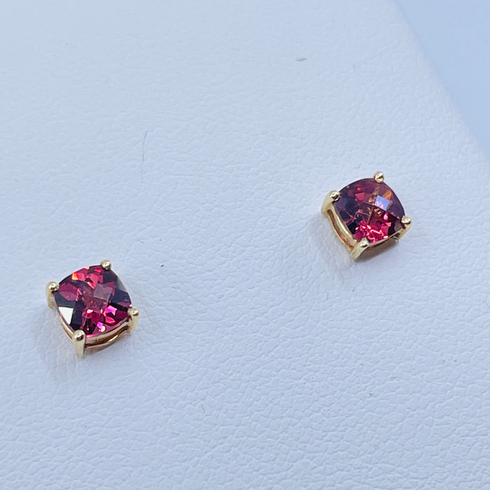 14kt Yellow Gold lens cut Grape Garnet Earrings