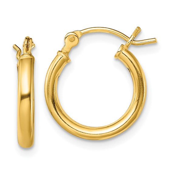 Sterling Silver Gold-Tone Polished 2x14mm Hoop Earrings