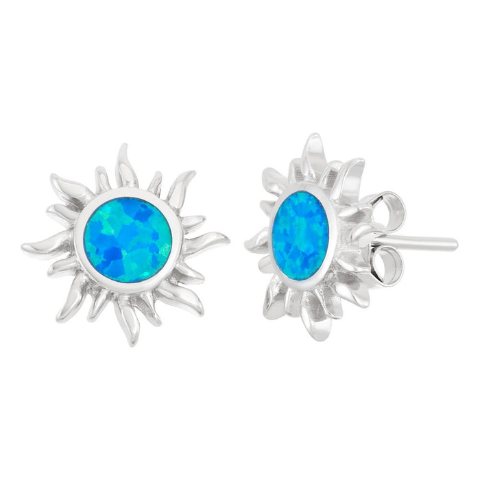 Sterling Silver Blue Inlay Opal Sun Stud Earrings