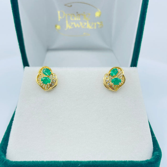14kt Yellow Gold Emerald and Diamond earrings