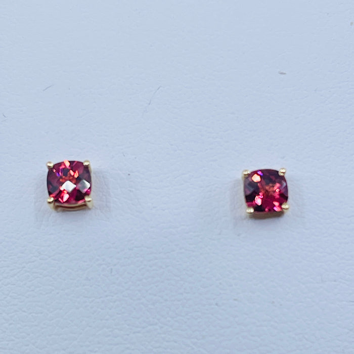 14kt Yellow Gold lens cut Grape Garnet Earrings