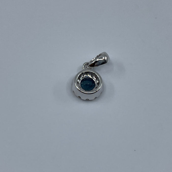 14kt White Gold sapphire and diamond halo pendant